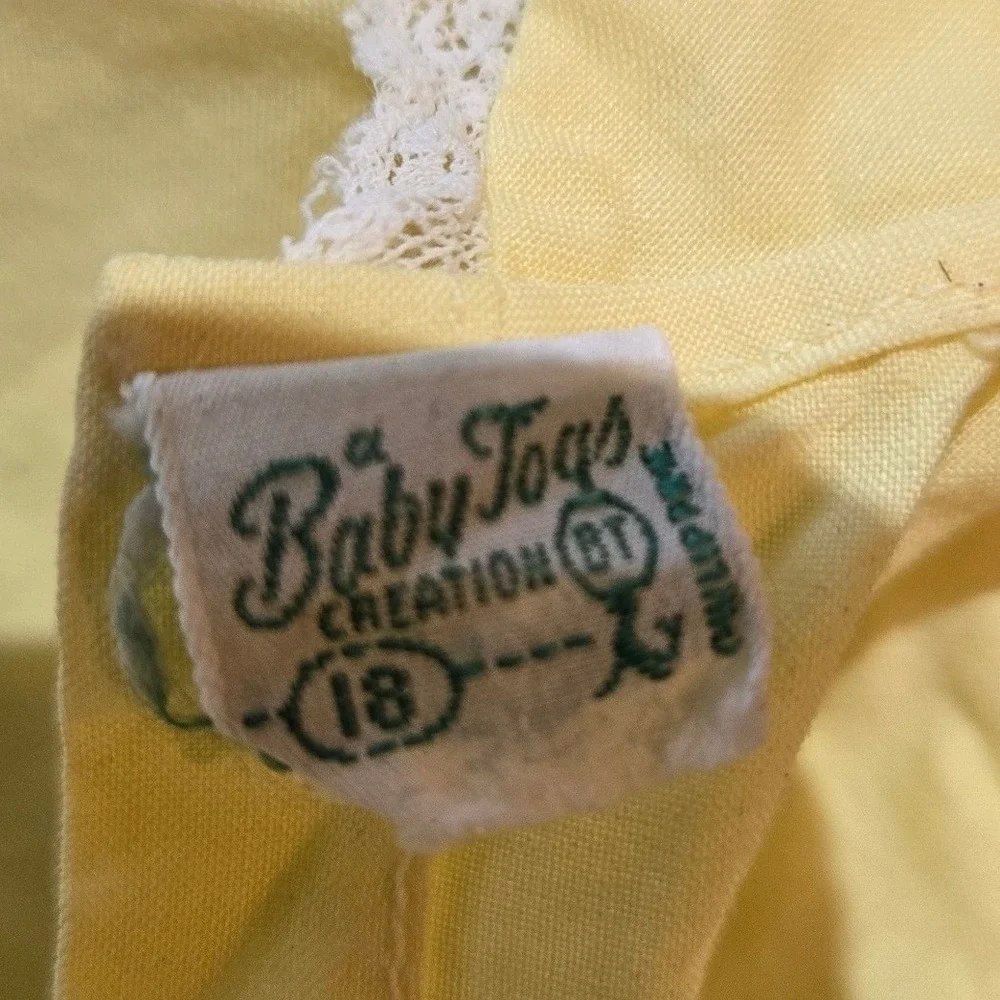 Baby Togs Vintage Sun Dress Kids 18M Yellow Peter Pan Collar Lace Trim